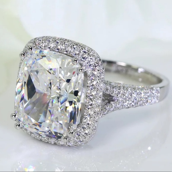 NEW Silver Cushion Diamond Dome Engagement Ring - Picture 3 of 6